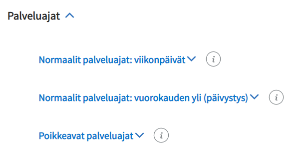 PTV käyttöliittymä: asiointikanavat, puhelin, palvelu-ajat